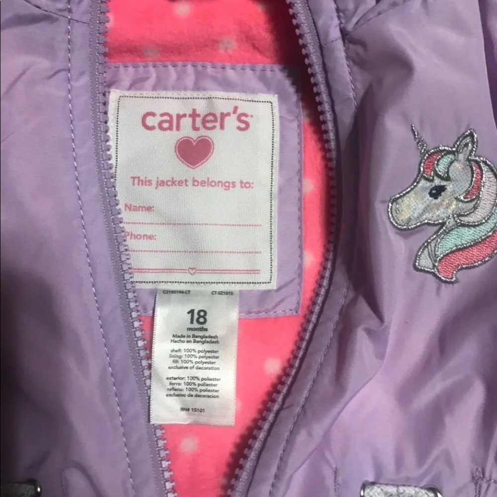 NWT CARTER’S Girls 18 Months Winter Jacket - Picture 4 of 6